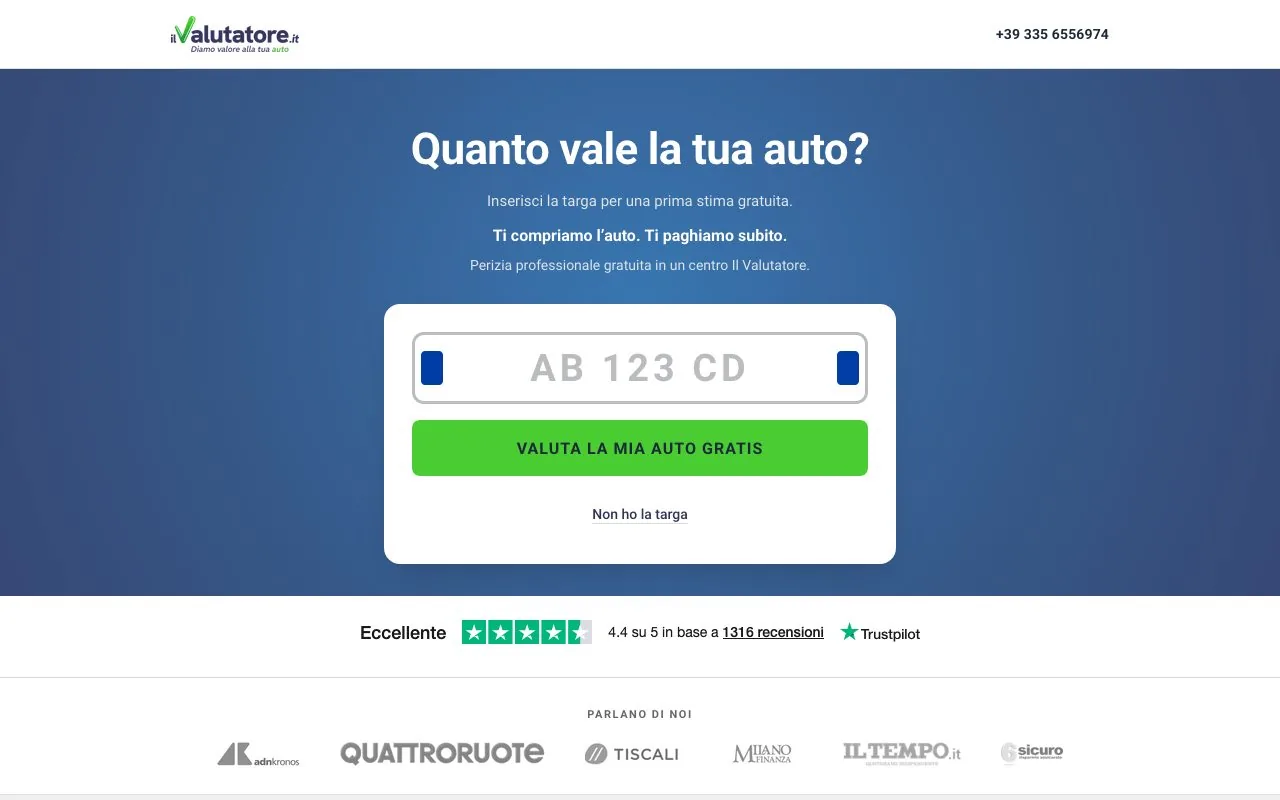 The Il Valutatore website for used-car valuations