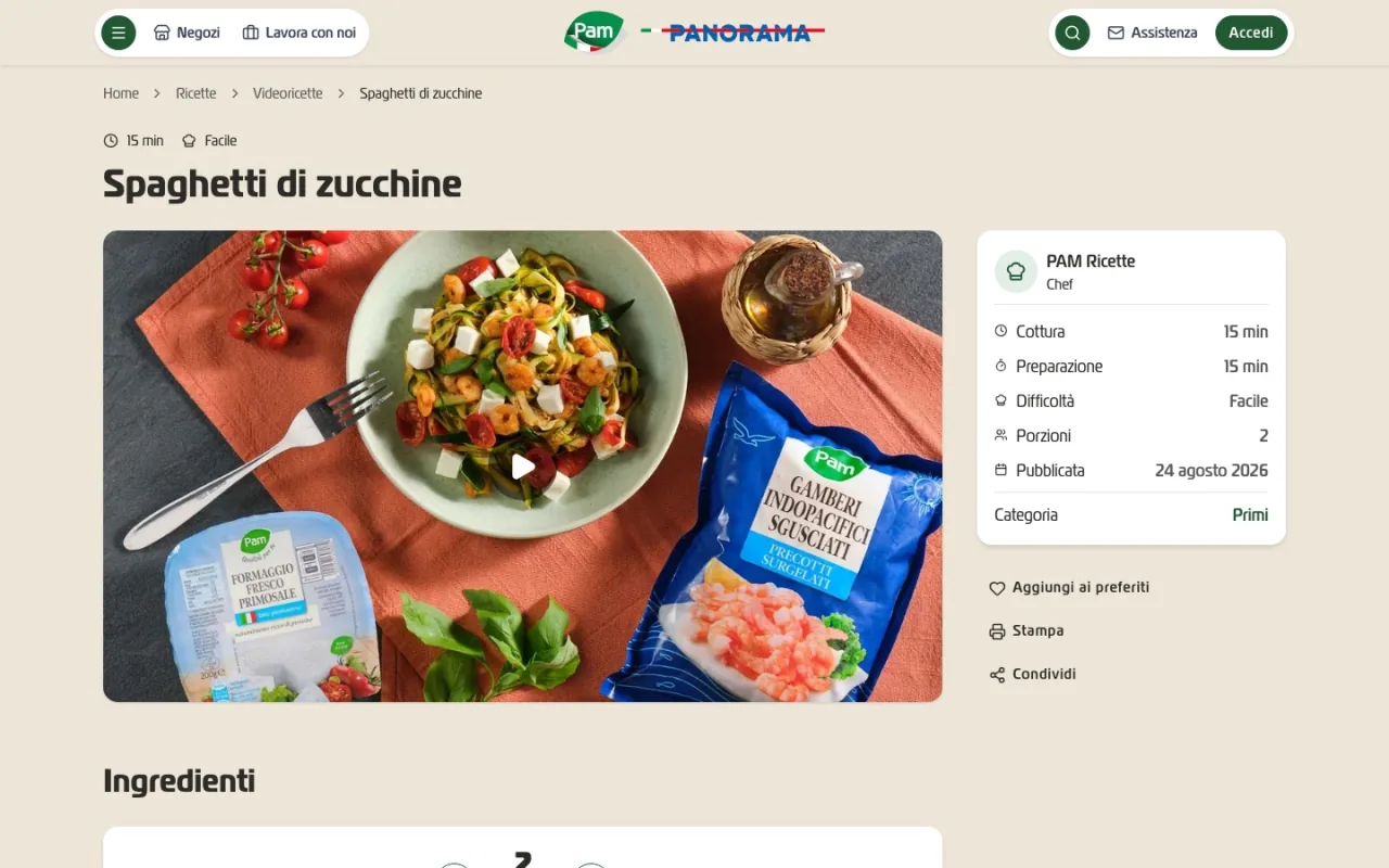 Pam recipe page for courgette spaghetti