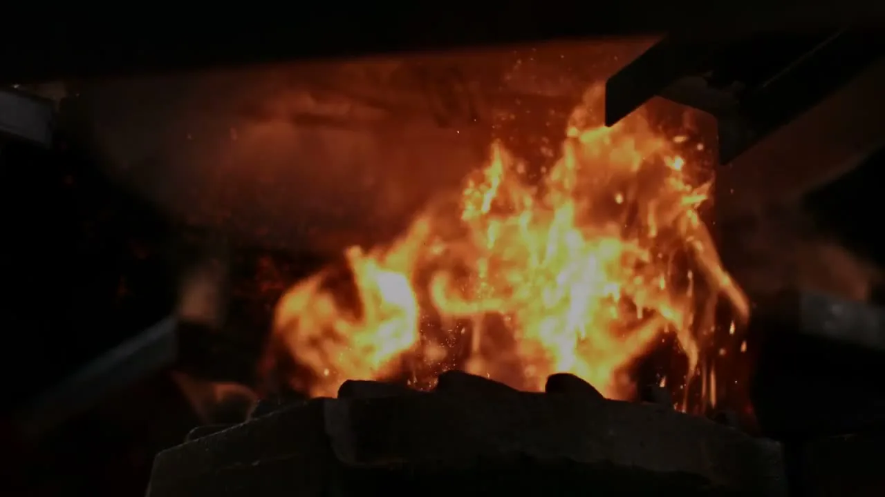 A fire burning in a forge, from the Fornace reel